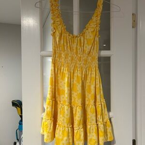 Urban Outfitters Yellow and White Ruffled Dress